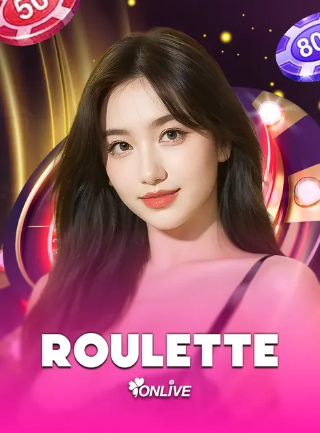 ปกเกมคาสิโนสด Roulette ปกรูเล็ตหญิงสาวยิ้ม พื้นชมพูม่วง