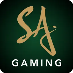 โลโก้ SA Gaming ภาพประกอบบทความ โลโก้ตัวอักษร SA สีทองบนพื้นเขียวเข้ม