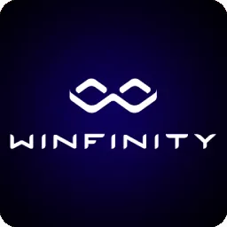 โลโก้ Winfinity ภาพประกอบบทความ โลโก้ตัวอักษร WINFINITY สีขาวบนพื้นกรมท่า